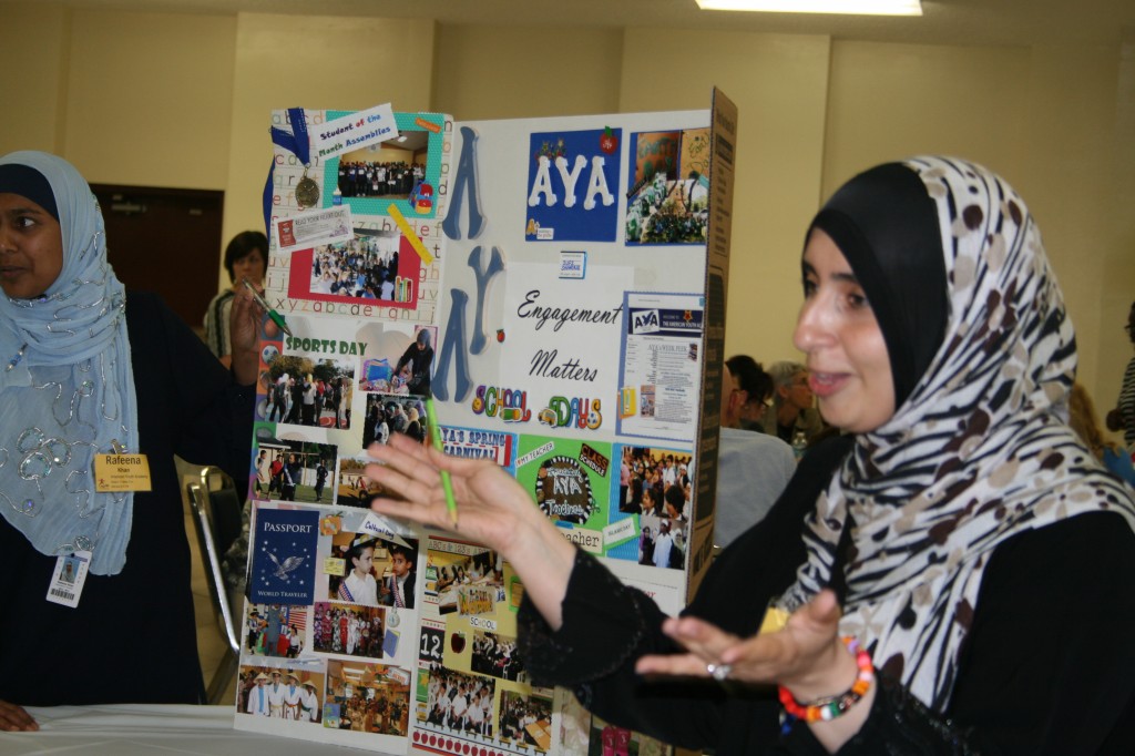 First-grade teacher Manal Ramadan explains to other educators how to get parents more involved at school. Ramadan, of American Youth Academy in north Tampa, was participating in Step Up For Students' recent Success Partners Celebration Showcase.
